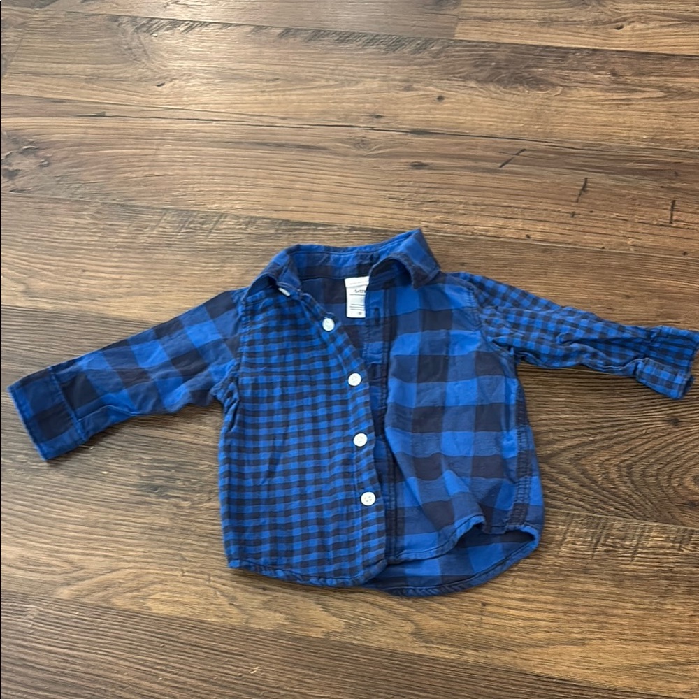 Carter's Blue Button Down Shirt Long Sleeve Plaid